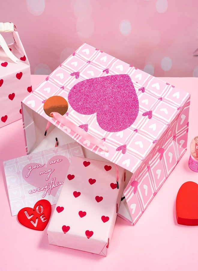 LeZakaa 13" Pink Heart Valentine Gift Bag, Glitter Heart Design for Women Girls, with 2 Pink Tissue Papers, Gift Tag & Greeting Card, for Classroom Valentine Exchange Gifts, 13" x 10" x 5", 1 Pcs - Image 3